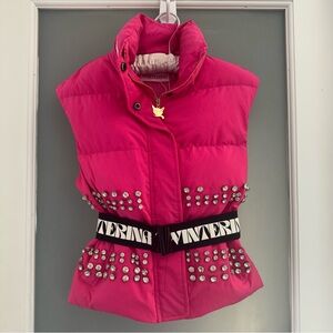 Winterina Pink Studded Puffer Vest with Belt